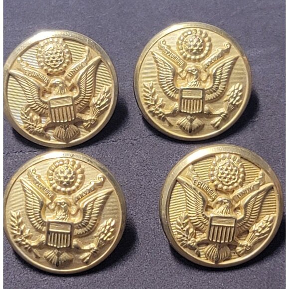 Brass Vintage Waterbury Gold Military Uniform Buttons Set Of 4 - Picture 1 of 6